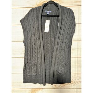 Chaps Denim Womens XL Black Cable Knit Open Front Cardigan Vest uSweater NWT